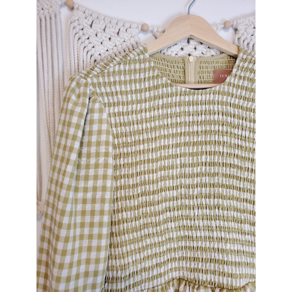Jessakae Gather Green Gingham Tiered Midi Dress M - Picture 6 of 10